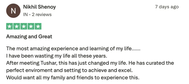 Trustpilot review from Nikhil Shenoy