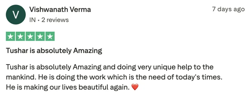 Trustpilot review from Vishwanath Verma